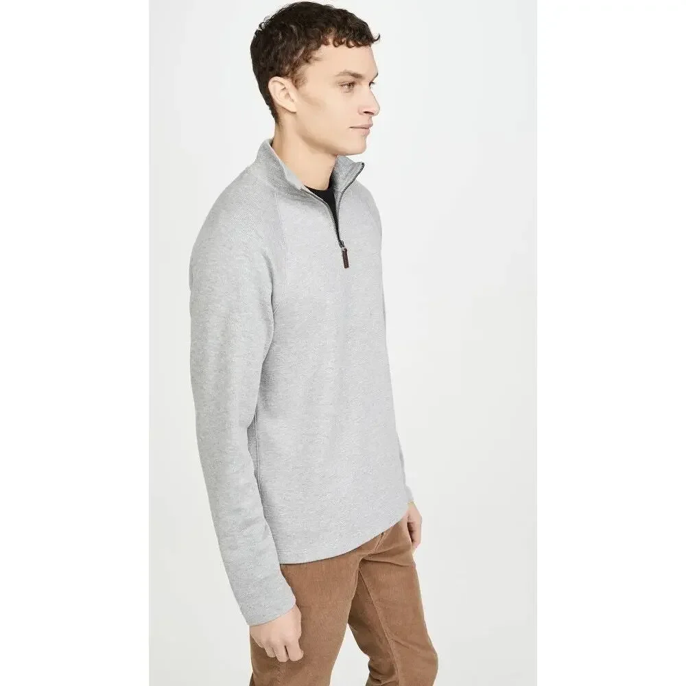 Vince Men's French Rib-Knit Quarter-Zip Heather Grey Sail Sweater Size Large